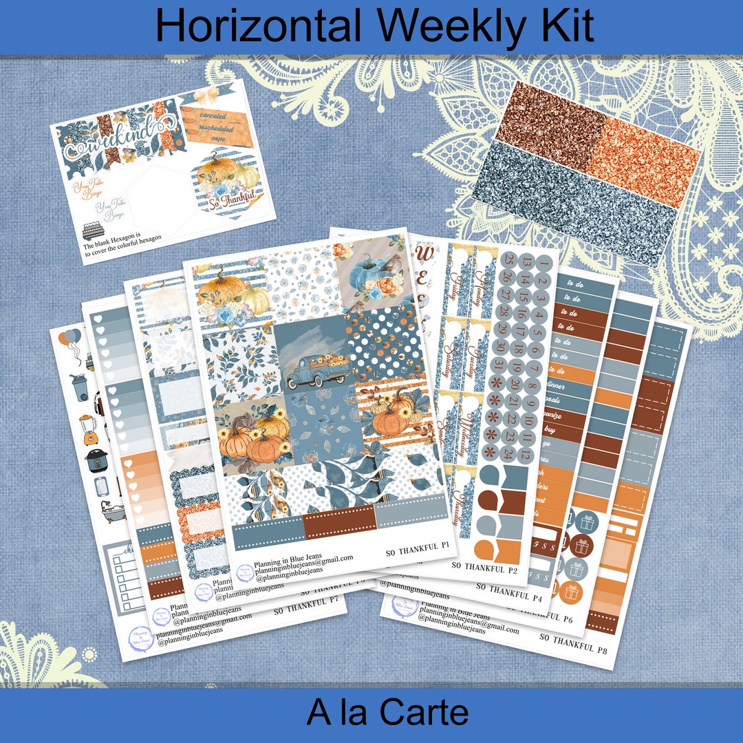 Horizontal - so Thankful, Thanksgiving Planner Sticker Weekly Kit 4, 6 ...