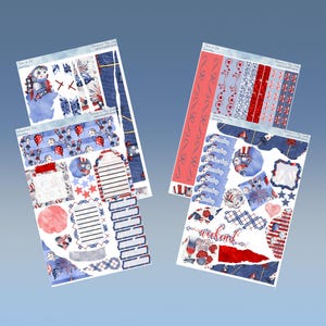 Kit de Diário - Kit de Adesivos Vermelho, Branco e Azul
