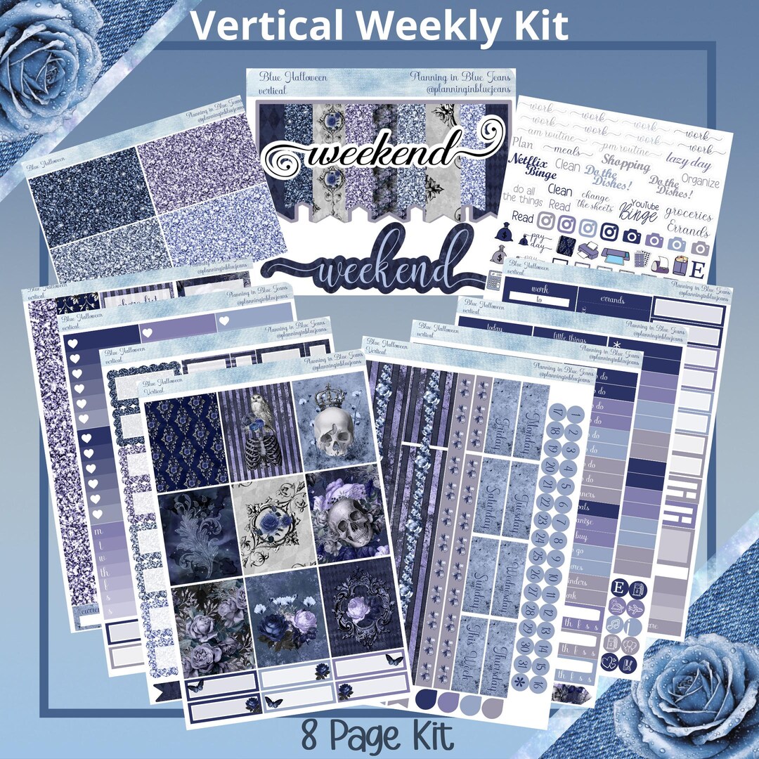 Vertical 7 X 9 - Blue Halloween Planner Sticker Weekly Kit 4, 6, 8 Page ...