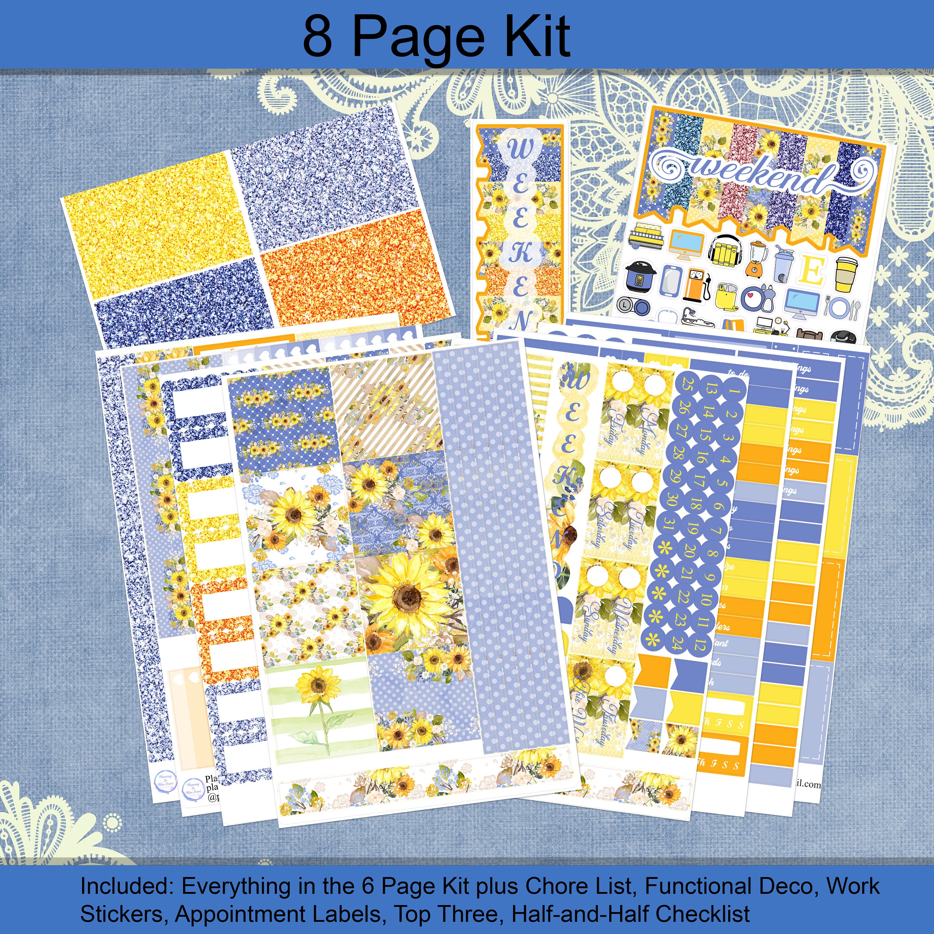 Horizontal - Sunflower Season Planner Sticker Weekly Kit 4, 6, 8 Page ...