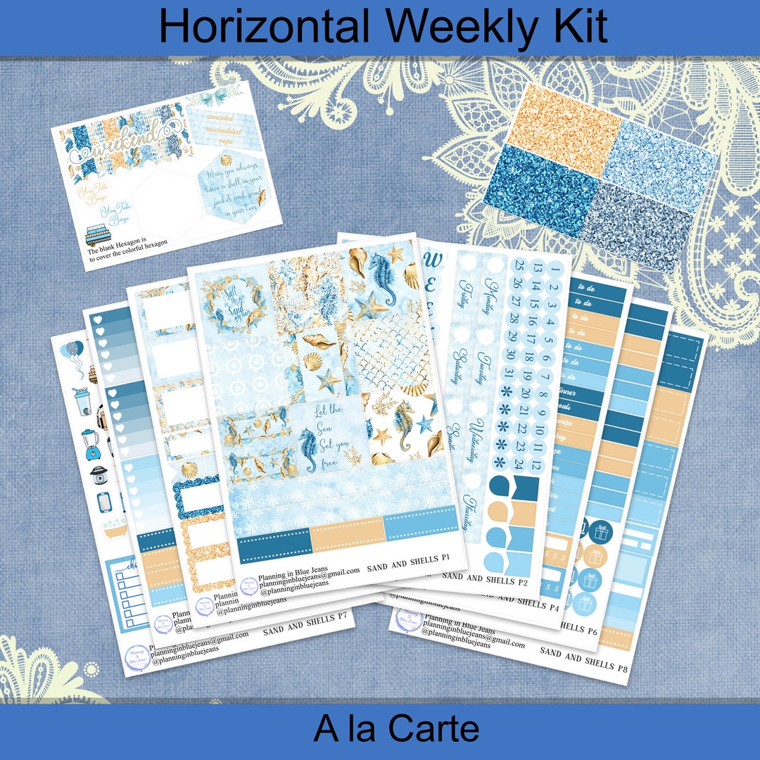Horizontal - Sand and Shells Planner Sticker Weekly Kit 4, 6, 8 Page or ...