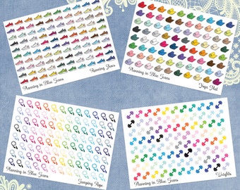 Choice of Running Shoes, Yoga Mat, Jump Rope, or Weights functional planner stickers