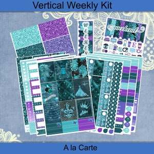 Vertical 7 x 9 - Teal Masquerade Mardi Gras Sticker weekly kit 4, 6, 8 page or A La Carte