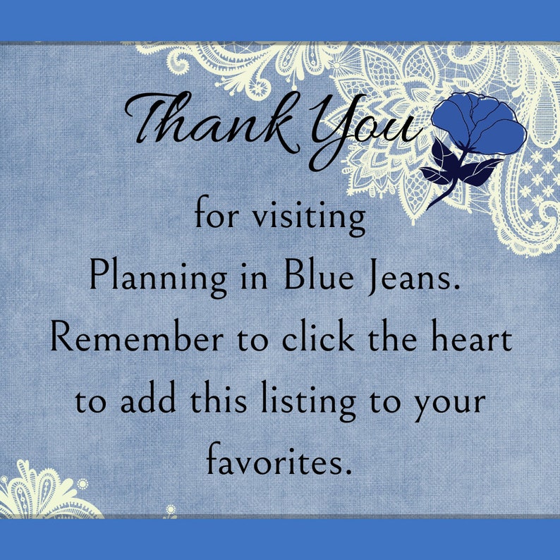 K&ouml;nnte beinhalten: Vielen Dank f&uuml;r Ihren Besuch bei Planning in Blue Jeans. Denken Sie daran, auf das Herz zu klicken, um diese Anzeige zu Ihren Favoriten hinzuzuf&uuml;gen.