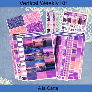 Vertical 7 x 9 - Purple Sunsets Planner Stickers weekly kit 4, 6, 8 page or A La Carte