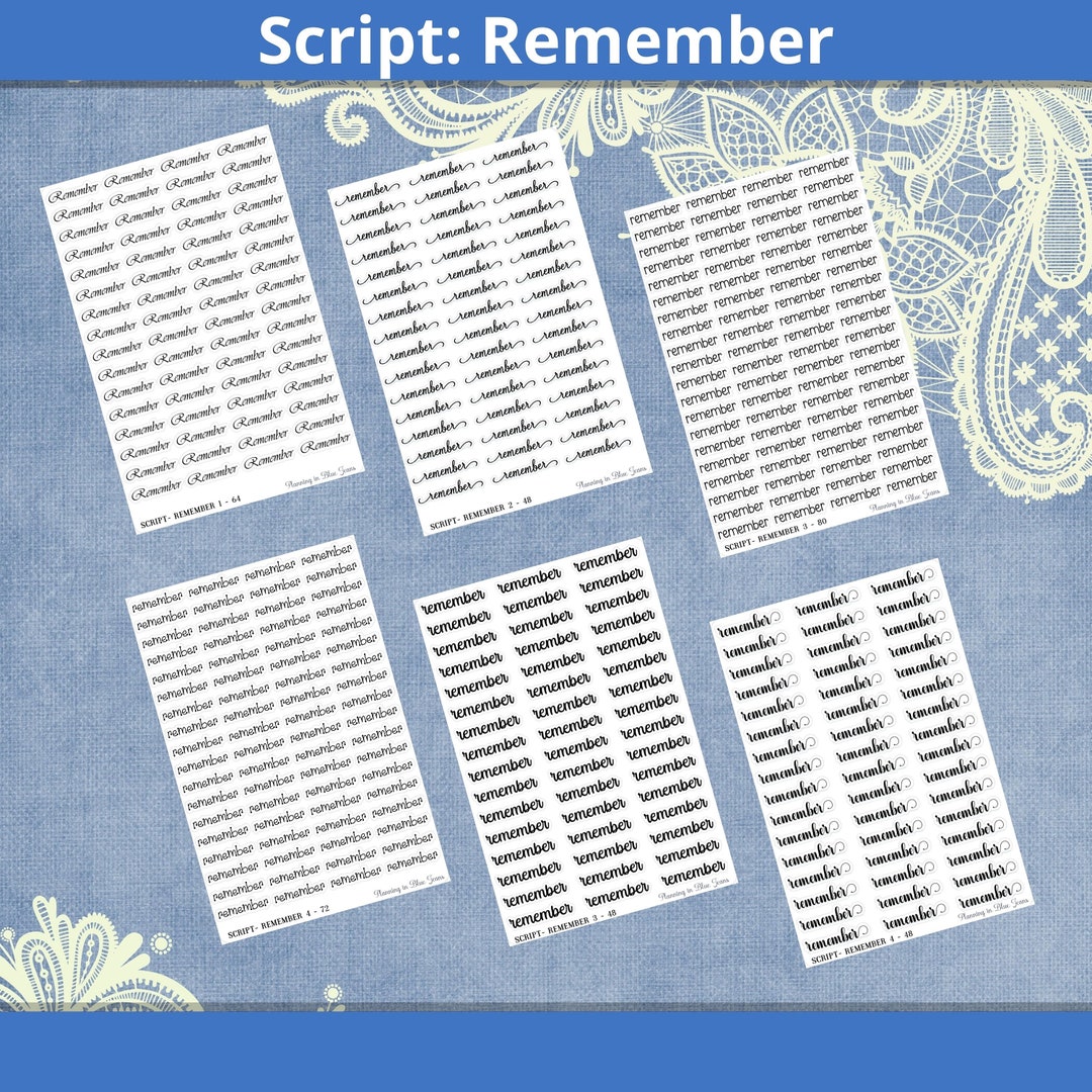 Remembering Script Remember Script, Planner Stickers, Bullet Journal Stickers, Calendar ...