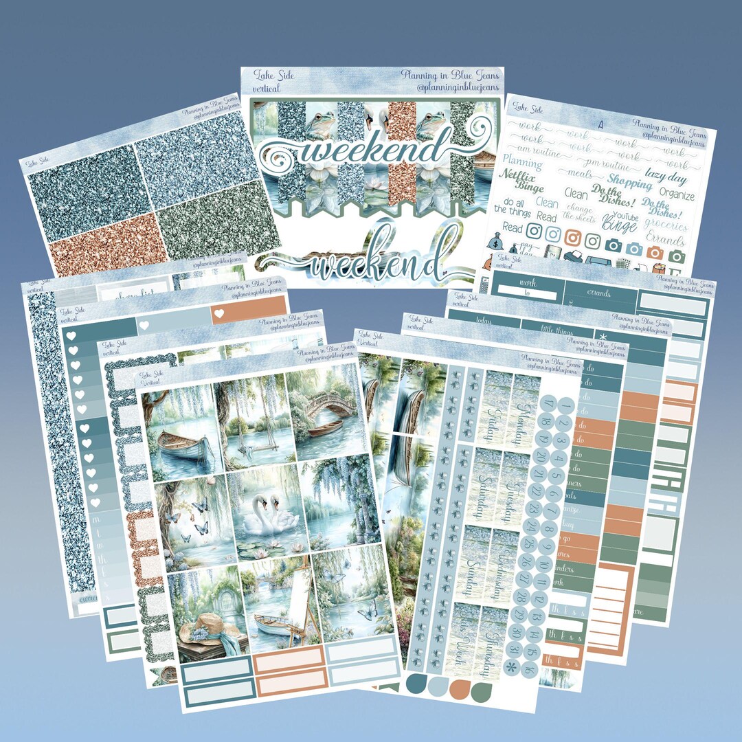 Vertical 7 X 9 - Lake Side Planner Sticker Weekly Kit 4, 6, 8 Pages, or ...