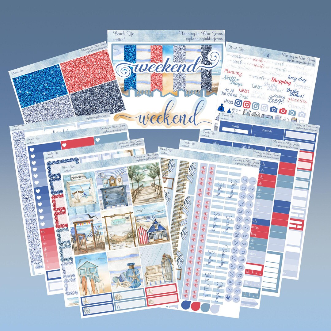 Vertical 7 X 9 - Beach Life Planner Sticker Weekly Kit 4, 6, 8 Pages ...