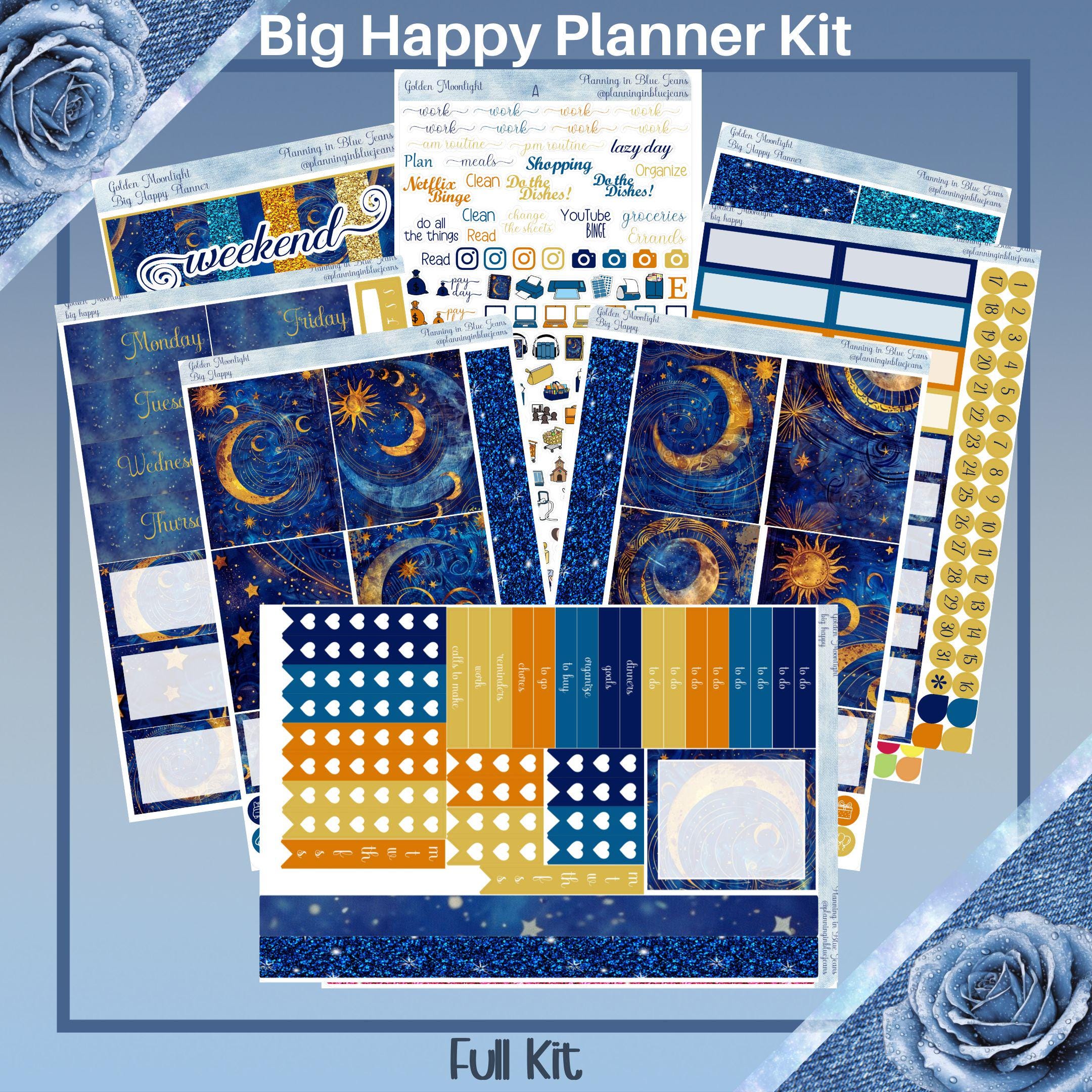 Big Happy Planner- Golden Moonlight Planner Sticker Weekly Kit 5 Pages ...