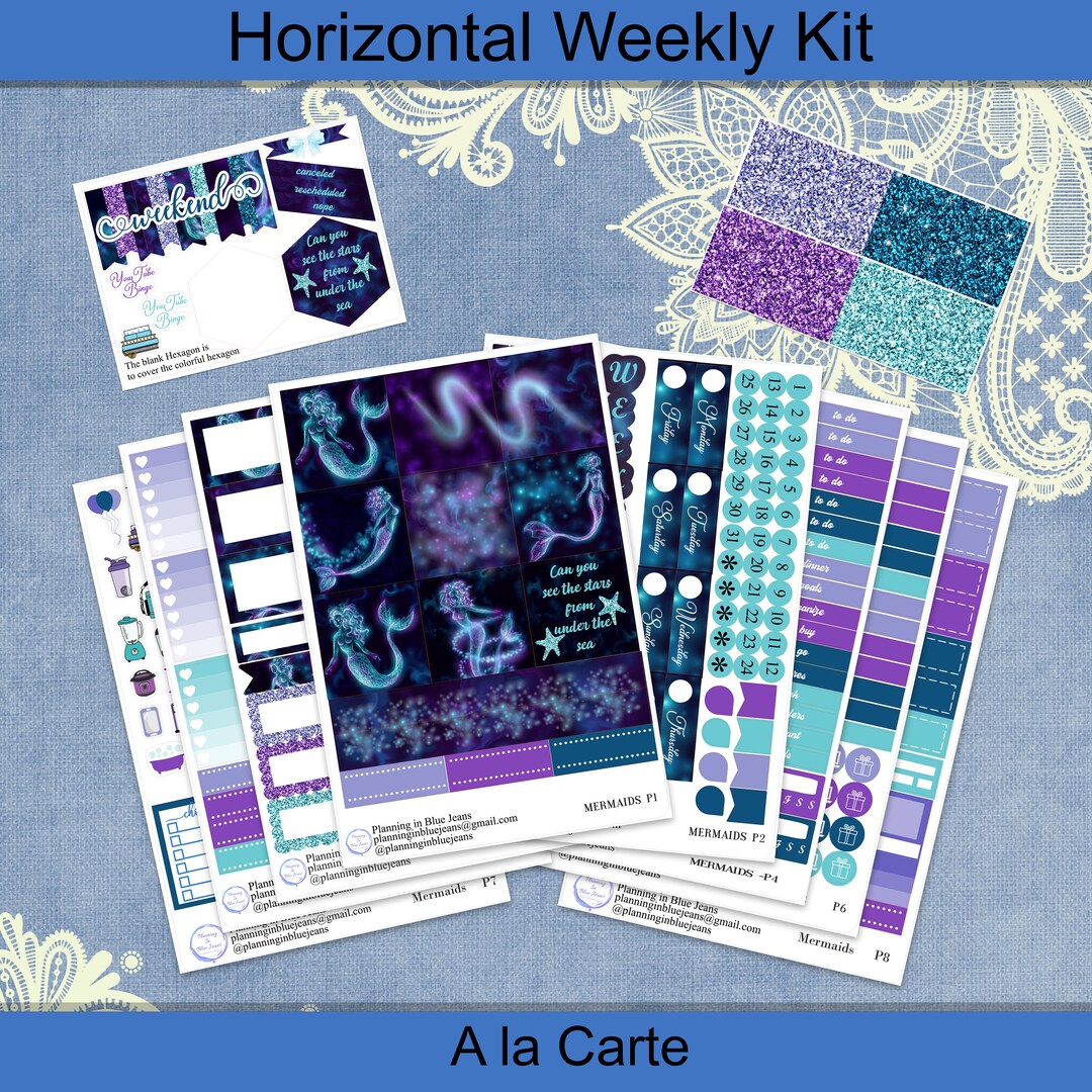 Horizontal - Mermaids Planner Sticker Weekly Kit 4, 6, 8 Page or A La ...