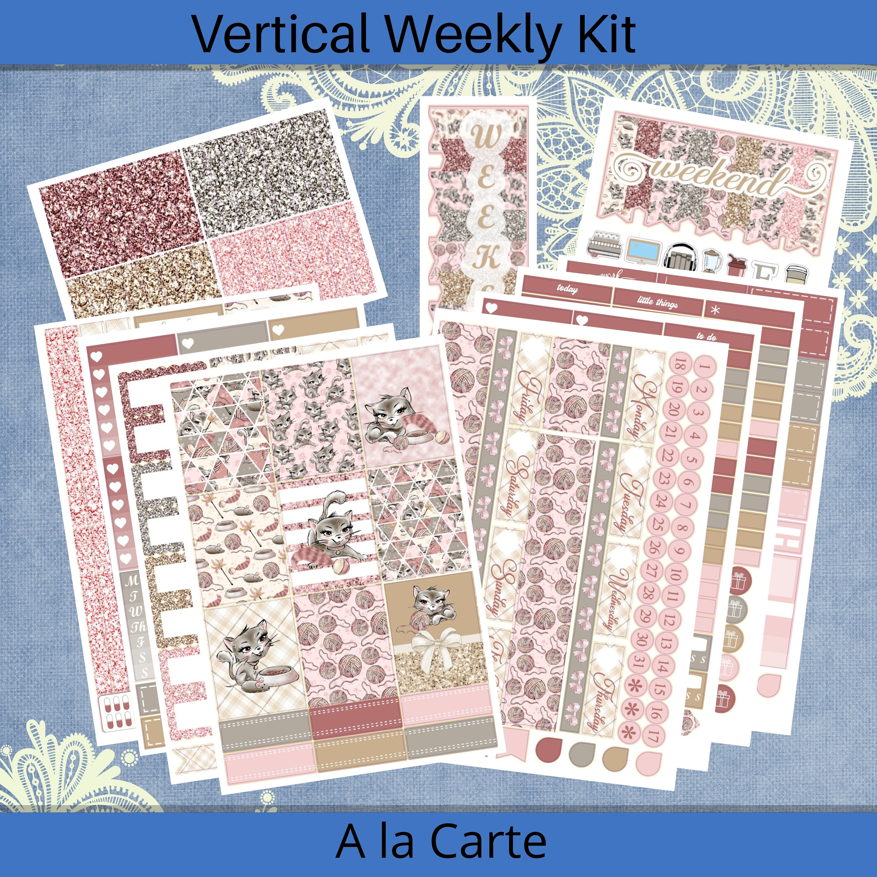 Vertical 7 X 9 - Playful Kitten Weekly Planner Sticker Kit 4