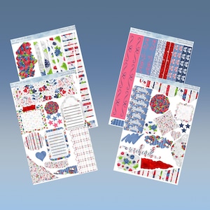 Kit de Diário - Kit de Adesivos Vermelho, Branco e Mirtilos