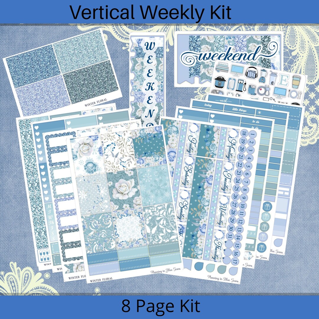 Vertical 7 X 9 - Winter Floral Weekly Planner Sticker Kit 4, 6, 8 Page ...
