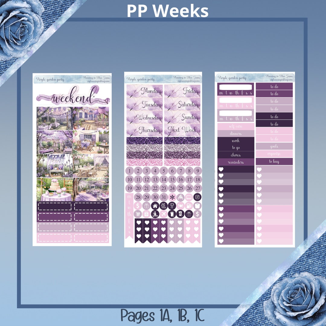 Weeks or Personal Size - Purple Garden Party Planner Sticker Kit - Etsy