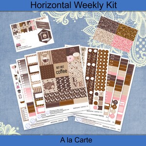 Horizontal - Morning Coffee planner sticker kit semanal 4, 6, 8 páginas o A La Carte
