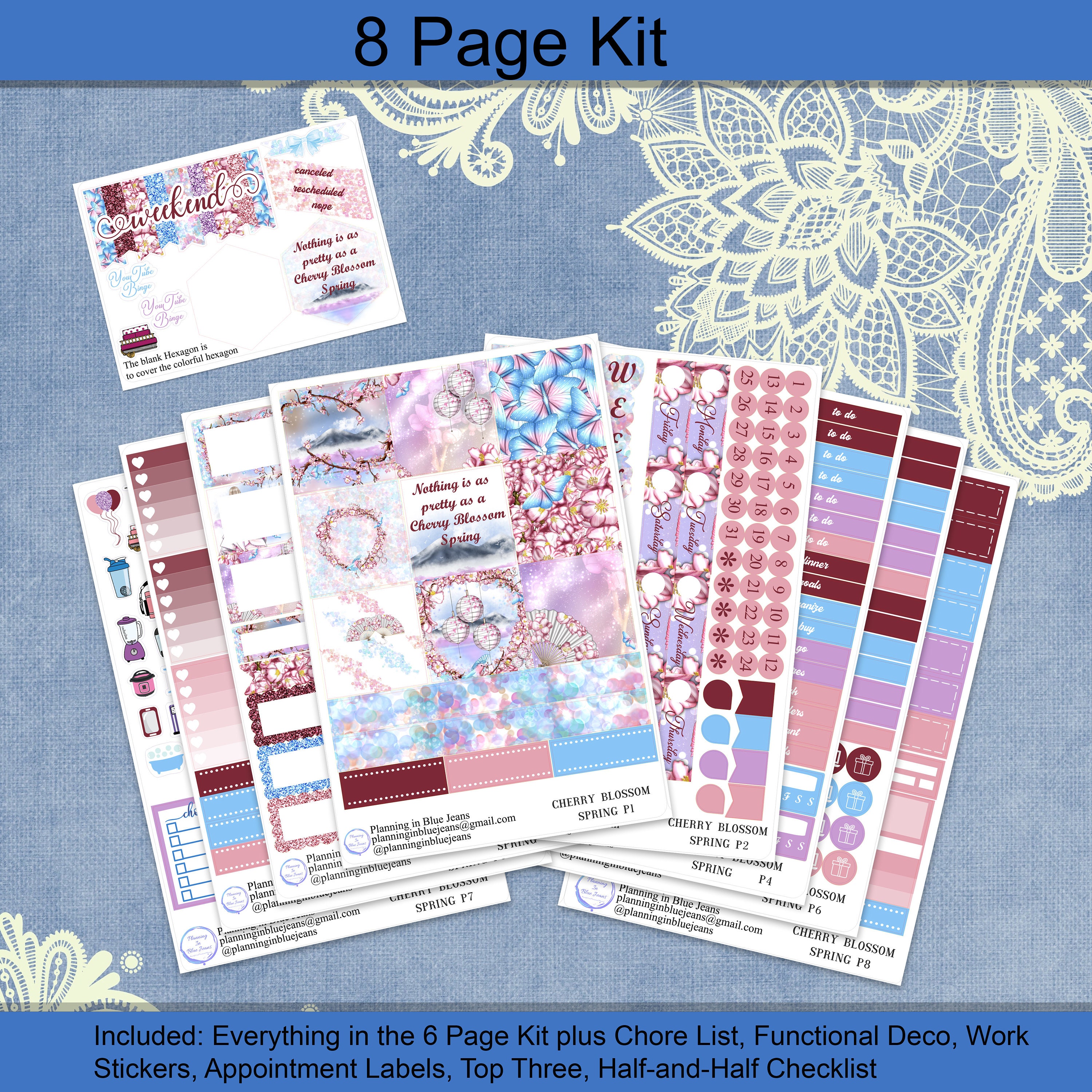 Horizontal - Cherry Blossom Spring Planner Stickers Weekly Kit 4, 6, 8 ...