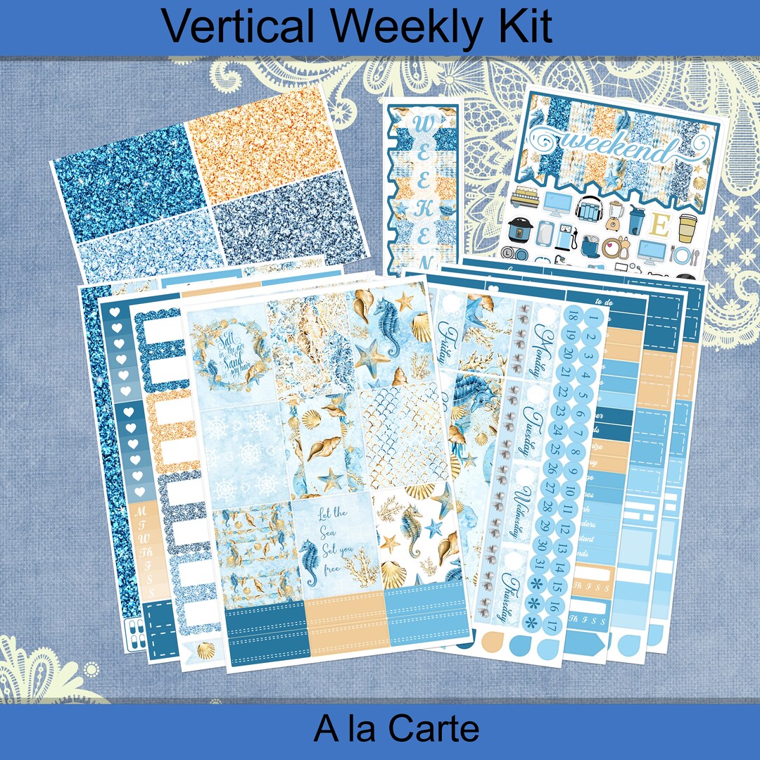 Vertical 7 X 9 - Sand and Shells Planner Sticker Weekly Kit 4, 6, 8 ...