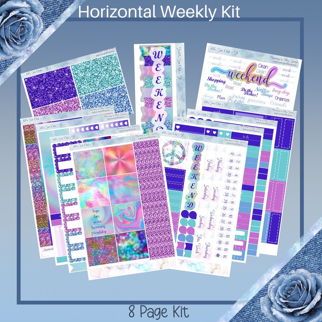 Horizontal - 60's Far Out Planner Stickers Weekly Kit 4, 6, 8 Page or A ...