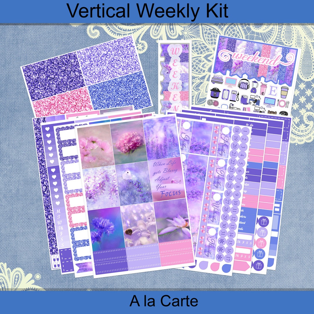 Vertical Pale Lavender Planner Stickers Weekly Kit 4, 6, 8 Page or A La ...