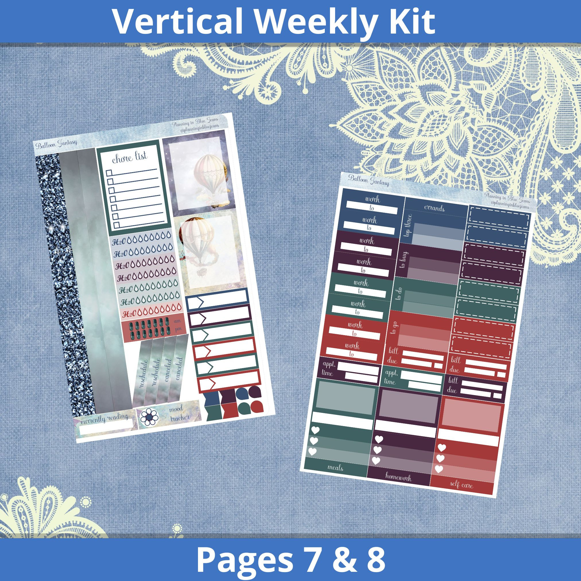 Vertical 7 X 9 - Balloon Fantasy Planner Sticker Weekly Kit 4, 6, 8 ...
