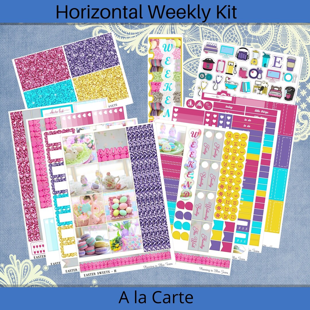 Horizontal - Easter Sweets Planner Sticker Weekly Kit 4, 6, 8 Page or A ...