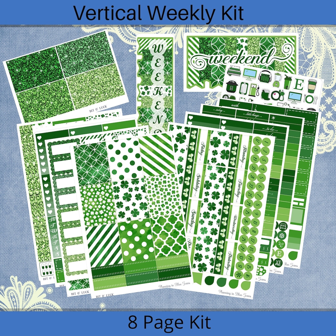 Vertical 7 X 9 - Bit O' Luck Weekly Planner Sticker Kit 4, 6, 8 Page or ...