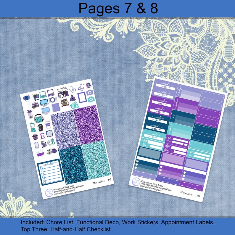 Horizontal - Mermaids Planner Sticker Weekly Kit 4, 6, 8 Page or A La ...