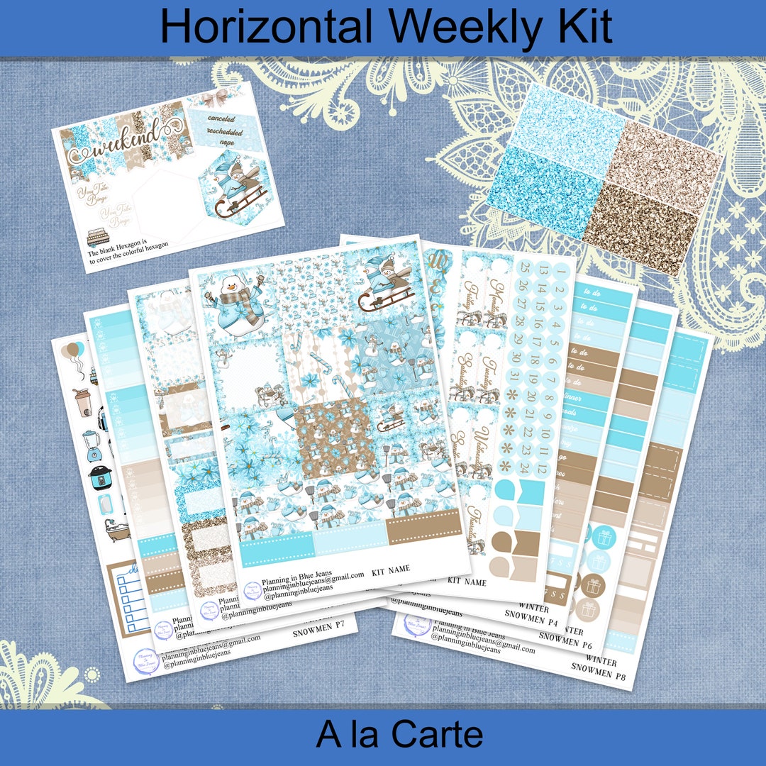 Horizontal - Winter Snowman Weekly Planner Sticker Kit 4, 6, 8 Page or ...