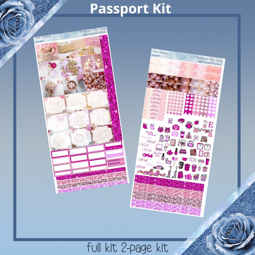 Passport - Pink Christmas Planner Sticker Kit - Etsy