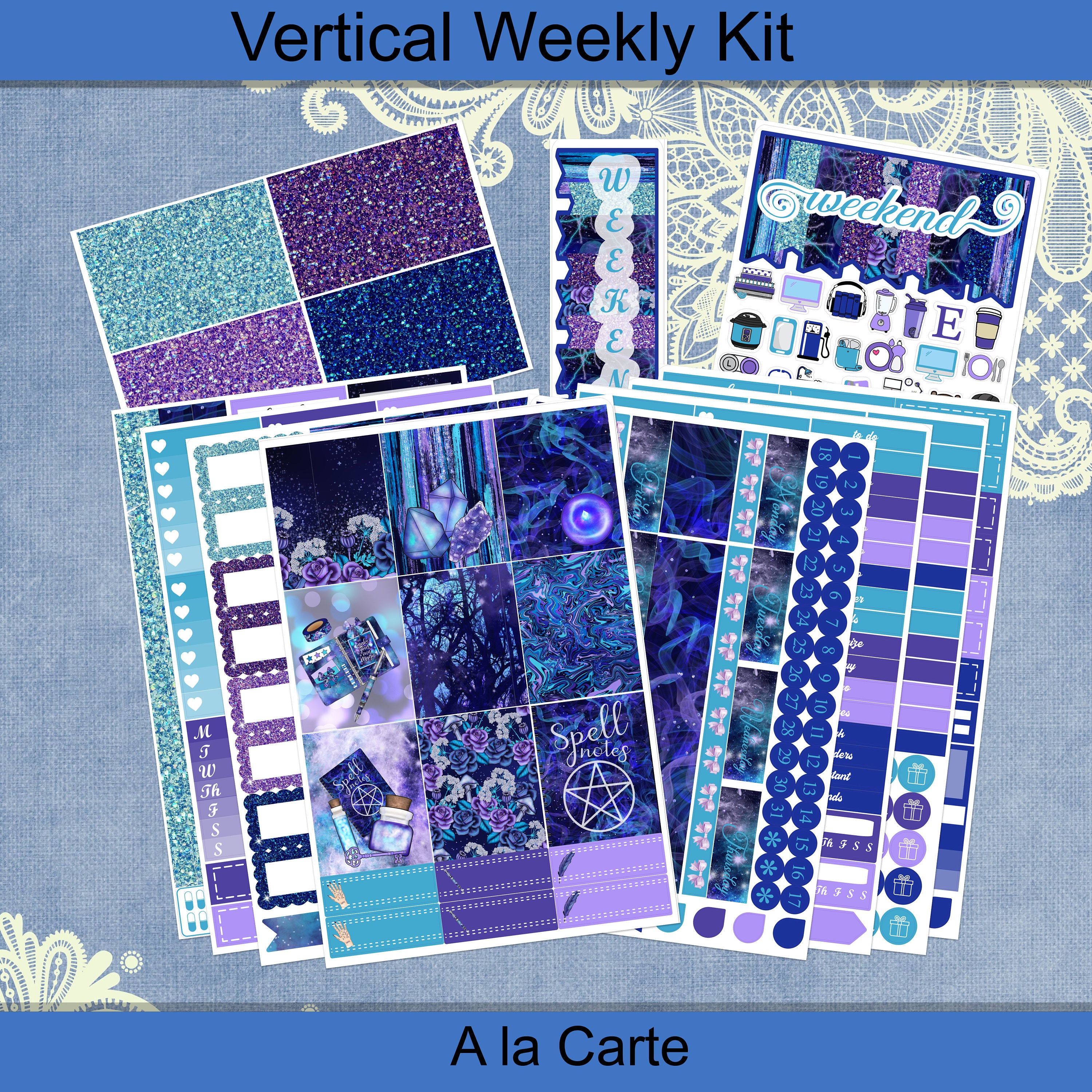 Vertical 7 X 9 - Sparkle Magic Sticker Weekly Kit 4, 6, 8 Page or A La ...