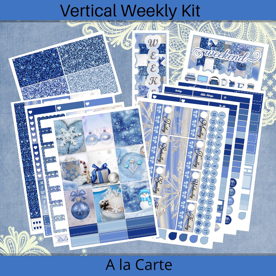 Vertical 7 X 9 - Blue Christmas Planner Sticker Weekly Kit 4, 6, 8 Page ...