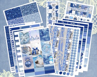 Vertical 7 x 9 - Blue Christmas Planner sticker weekly kit 4, 6, 8 page or A La Carte