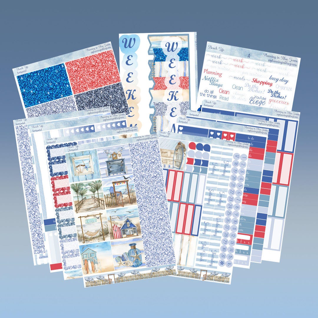 Horizontal - Beach Life Sticker Weekly Kit 4, 6, 8 Page or A La Carte ...