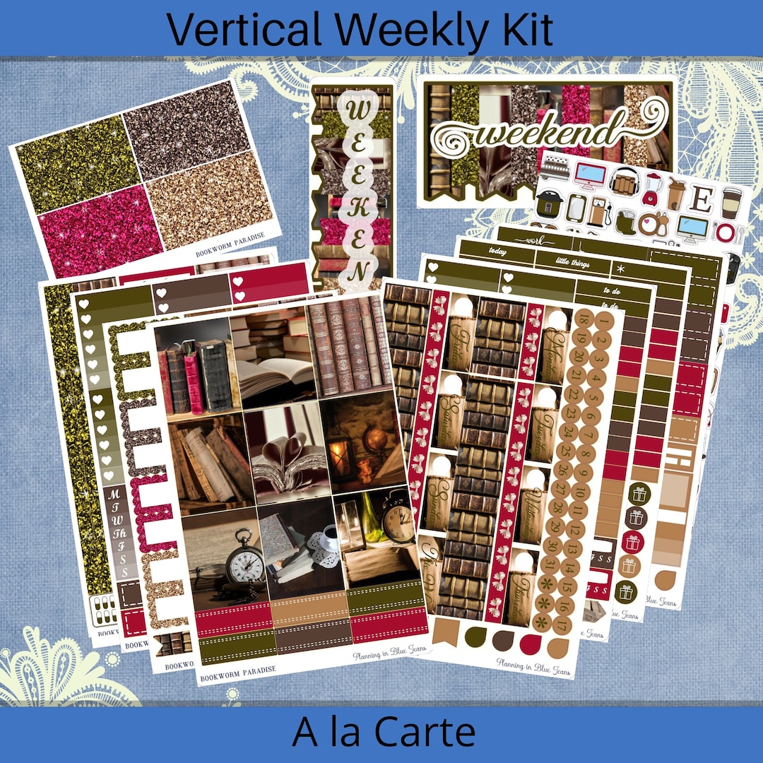 Vertical 7 X 9 Bookworm Paradise Planner Sticker Weekly Kit 4, 6, 8 ...