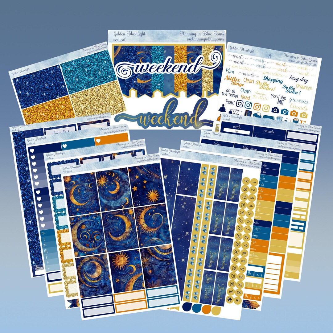 Vertical 7 X 9 - Golden Moonlight, Planner Sticker Weekly Kit 4, 6, 8 ...
