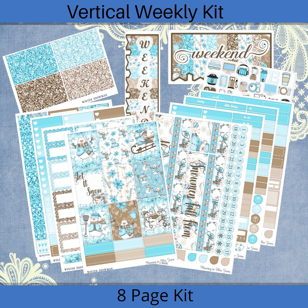 Vertical 7 X 9 - Winter Snowman Weekly Planner Sticker Kit 4, 6, 8 Page ...