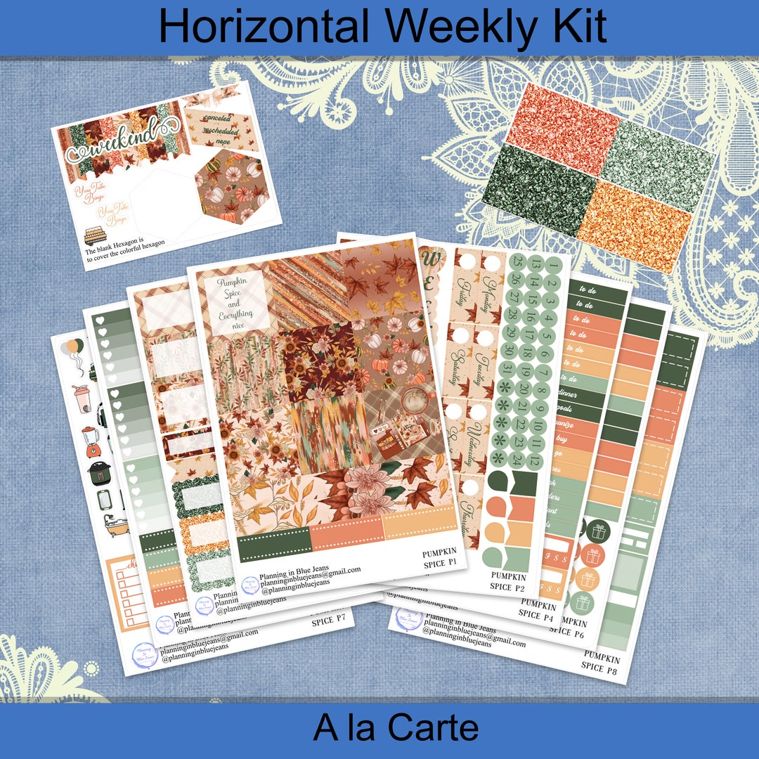 Horizontal - Pumpkin Spice Fall Planner Sticker Weekly Kit 4, 6, 8 Page ...