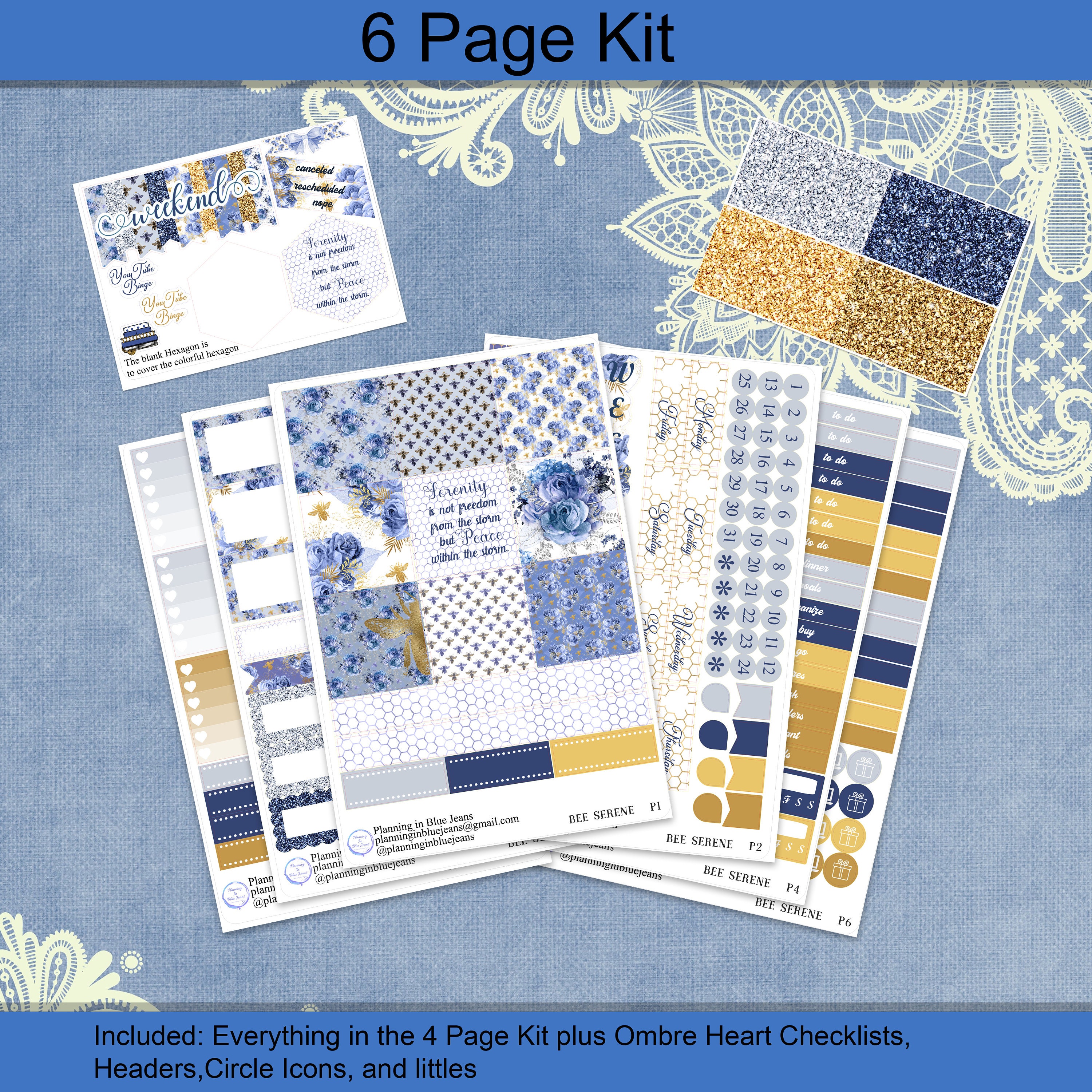 Horizontal - Bee Serene Planner Sticker Weekly Kit 4, 6, 8 Page or A La ...