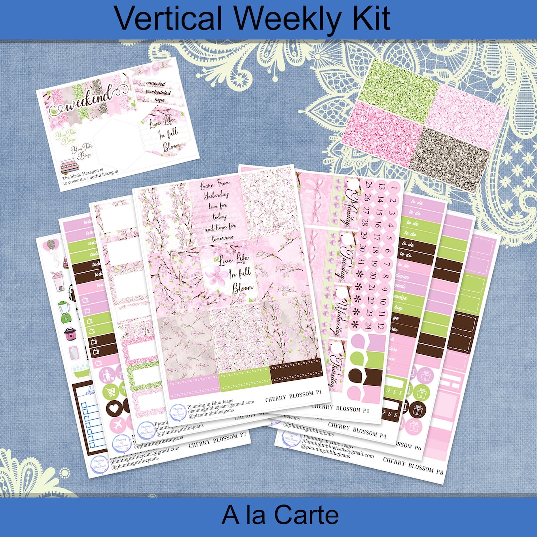Vertical 7 X 9 - Cherry Blossom Planner Stickers Weekly Kit 4, 6, 8 ...