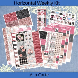 Poziomy - zestaw naklejek do planera tygodniowego Blush and Black 4, 6, 8 stron lub A La Carte