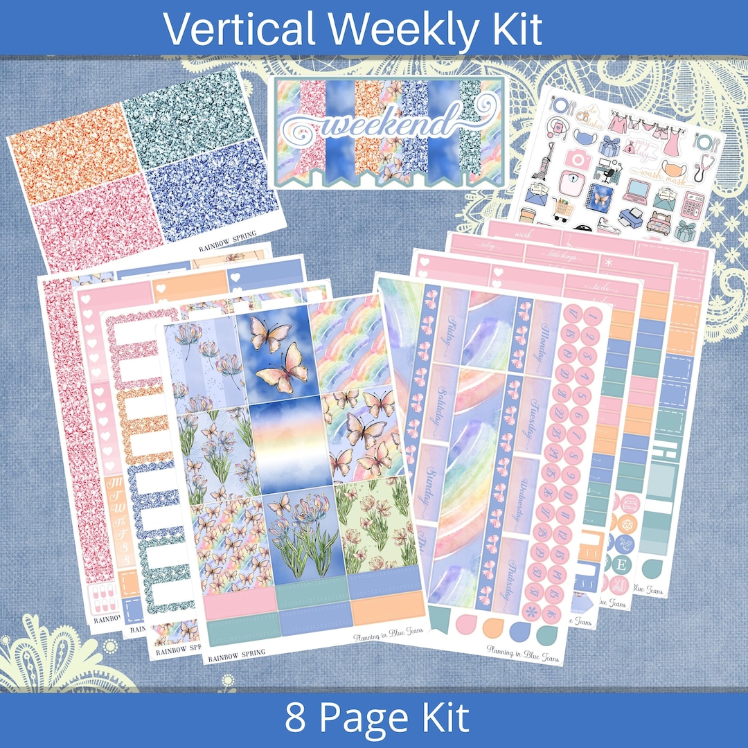 Vertical 7 X 9 - Rainbow Spring Planner Sticker Kit, Weekly 4, 6, 8 ...