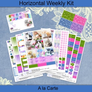 Poziomo - Zestaw naklejek do planera tygodniowego Watercolor Kitties 4, 6, 8 stron lub A La Carte