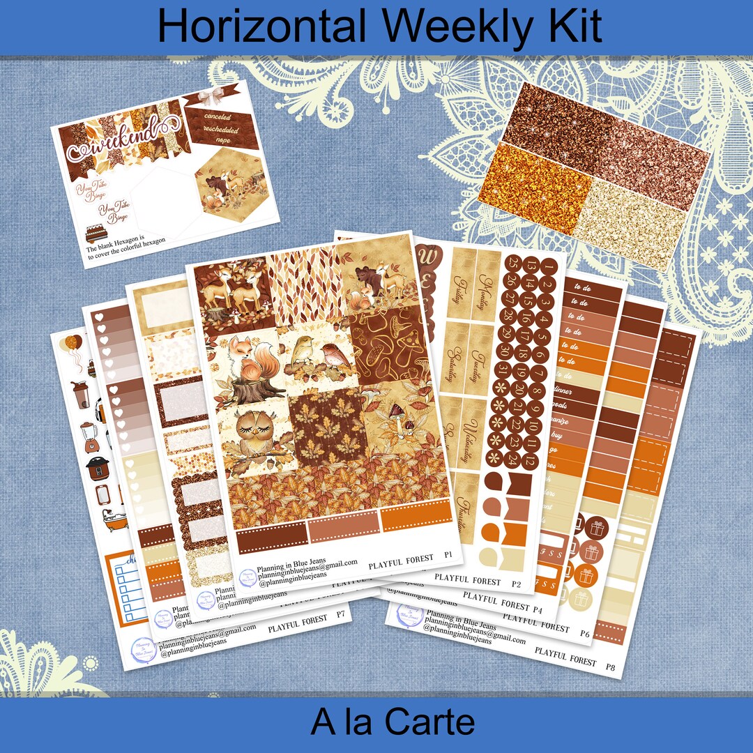 Horizontal - Playful Forest Weekly Planner Sticker Kit 4, 6, 8 Page or ...