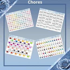 Keuze uit handwas, glans je gootsteen, schrob het toilet, stof het huis functionele planner stickerpictogrammen af