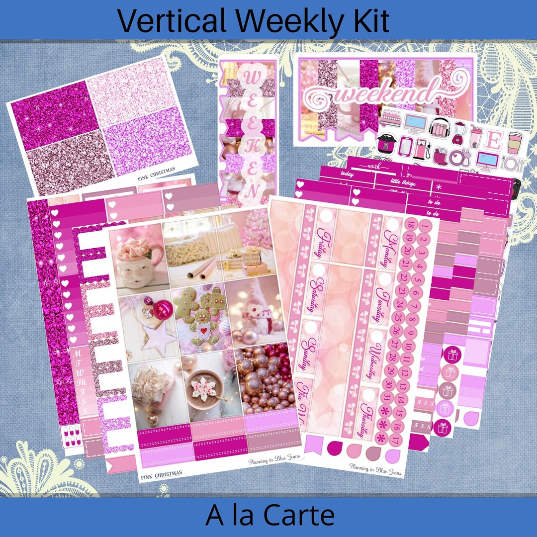 Vertical 7 X 9 - Pink Christmas Planner Sticker Weekly Kit 4, 6, 8 Page ...