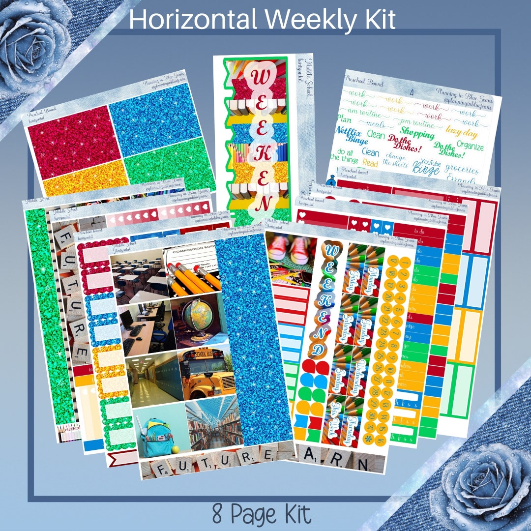 Horizontal - Middle School Planner Sticker Weekly Kit 4, 6, 8 Pages or ...