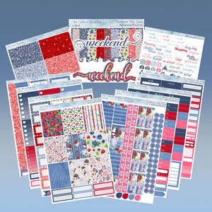 Vertical  7 x 9 - Red, White, and Blueberries, Planner Sticker weekly kit 4, 6, 8 pages, or A La Carte.
