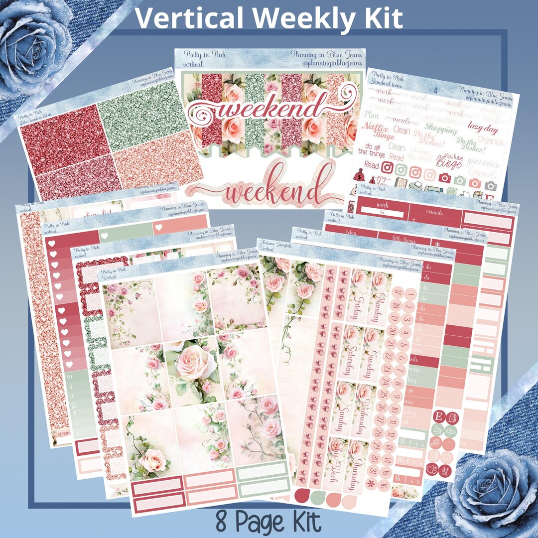 Vertical 7 X 9 - Pretty in Pink, Planner Sticker Weekly Kit 4, 6, 8 ...