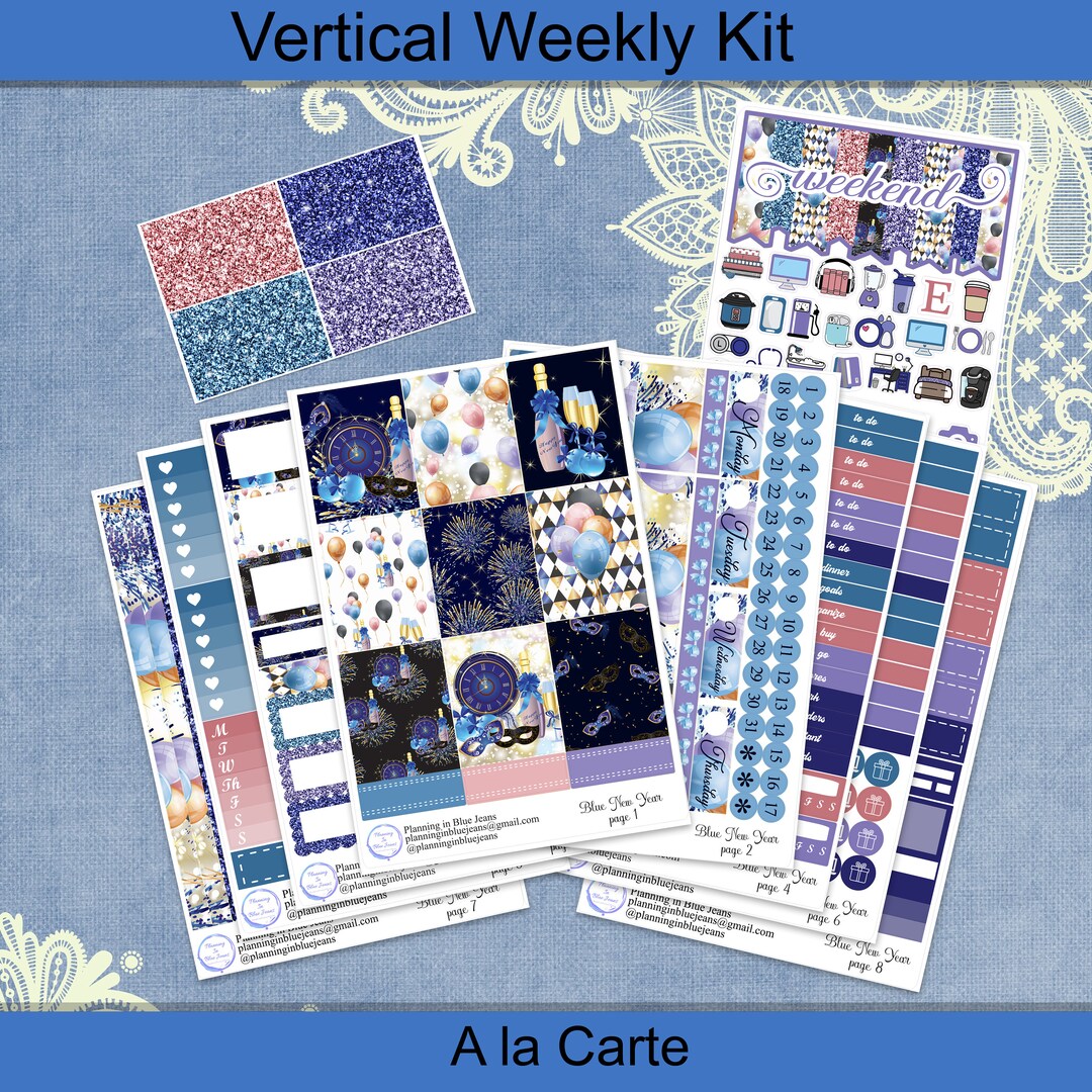 Vertical 7 X 9 - New Years Planner Stickers Weekly Kit 4, 6, 8 Page or ...
