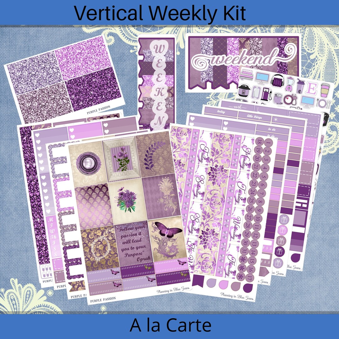 Vertical 7 X 9 - Purple Passion Sticker Weekly Kit 4, 6, 8 Page or A La ...